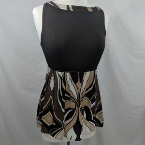 Bebe Brown Silk Geometric Print Blouse